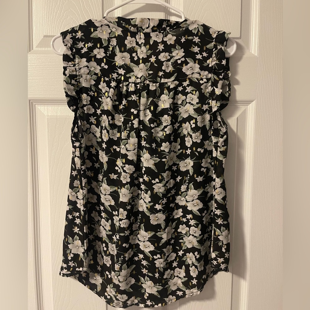 Jon & Anna Black Floral Tie-Neck Ruffle Sleeve Tank Top - Picture 2 of 5